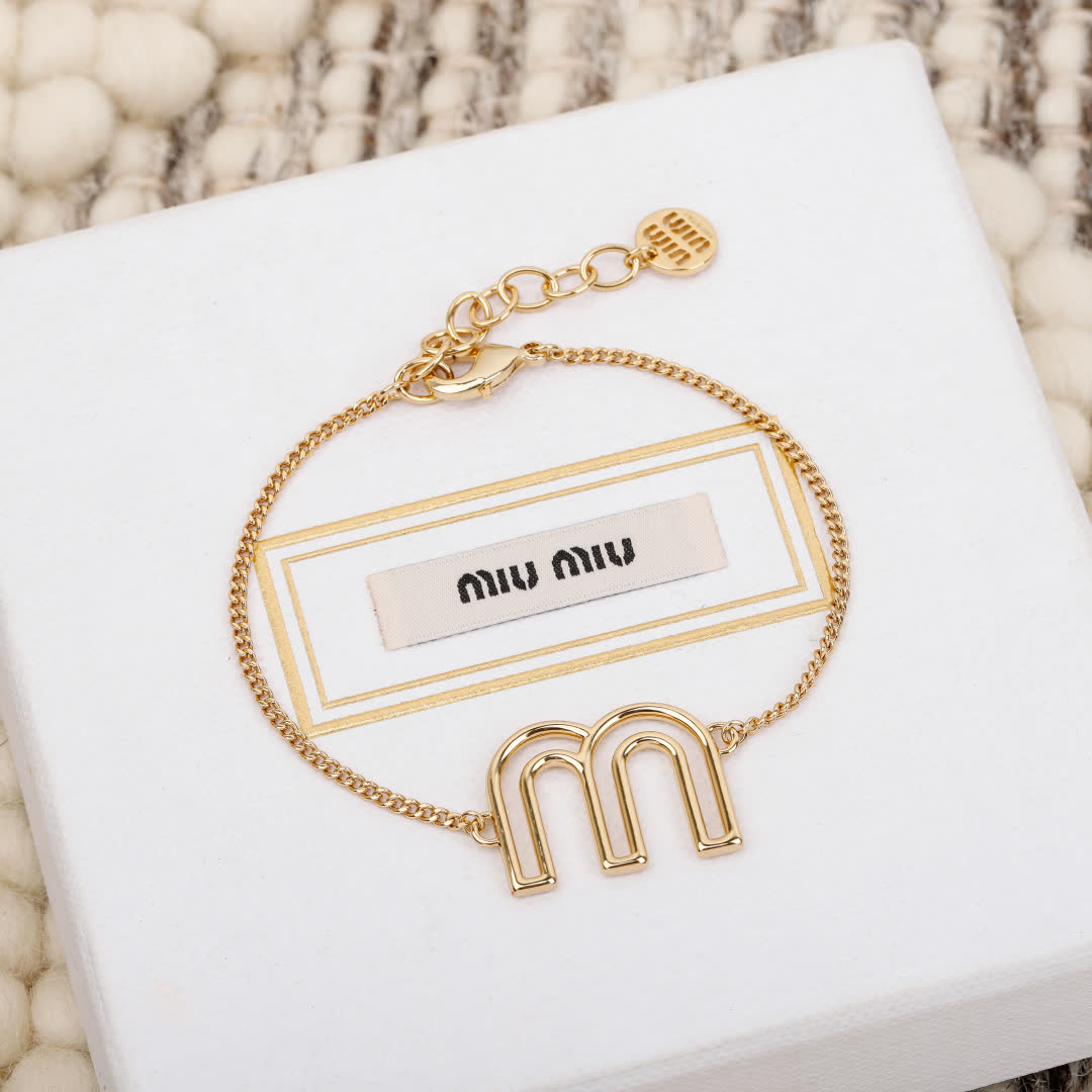 Miu Miu Gold Tone 'M' Logo Bracelet